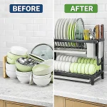 2 LAYER KITCHEN DISH RACK WITH UTENSIL AND CUTTING BOARD HOLDER, STAINLESS STEEL DISH RACK WITH WATER DRAIN TRAY - Image 5