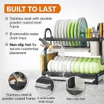 2 LAYER KITCHEN DISH RACK WITH UTENSIL AND CUTTING BOARD HOLDER, STAINLESS STEEL DISH RACK WITH WATER DRAIN TRAY - Image 3