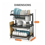 3 LAYER KITCHEN DISH RACK WITH UTENSIL AND CUTTING BOARD HOLDER, STAINLESS STEEL DISH RACK WITH WATER DRAIN TRAY - Image 2