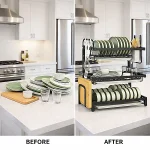 3 LAYER KITCHEN DISH RACK WITH UTENSIL AND CUTTING BOARD HOLDER, STAINLESS STEEL DISH RACK WITH WATER DRAIN TRAY - Image 4