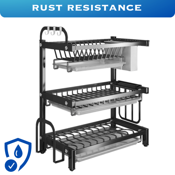 3 LAYER KITCHEN DISH RACK WITH UTENSIL AND CUTTING BOARD HOLDER ...