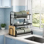 3 LAYER KITCHEN DISH RACK WITH UTENSIL AND CUTTING BOARD HOLDER, STAINLESS STEEL DISH RACK WITH WATER DRAIN TRAY - Image 5