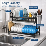 2 LAYER KITCHEN DISH RACK WITH UTENSIL AND CUTTING BOARD HOLDER, STAINLESS STEEL DISH RACK WITH WATER DRAIN TRAY - Image 6
