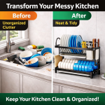 2 LAYER KITCHEN DISH RACK WITH UTENSIL AND CUTTING BOARD HOLDER, STAINLESS STEEL DISH RACK WITH WATER DRAIN TRAY - Image 7