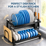 2 LAYER KITCHEN DISH RACK WITH UTENSIL AND CUTTING BOARD HOLDER, STAINLESS STEEL DISH RACK WITH WATER DRAIN TRAY - Image 5