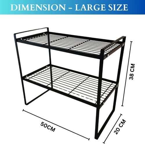 2 LAYER KITCHEN COUNTER RACK – METAL STORAGE SHELF, PANTRY ORGANIZER, COUNTERTOP SPICE RACK, MULTIPURPOSE KITCHEN SHELF, undercabinet rack - Image 3