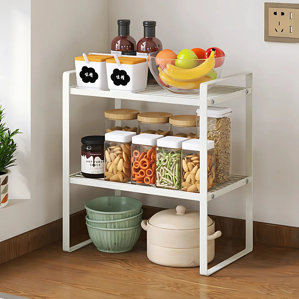2 Layer White Kitchen Counter Rack | Under Cabinet Rack Sri Lanka