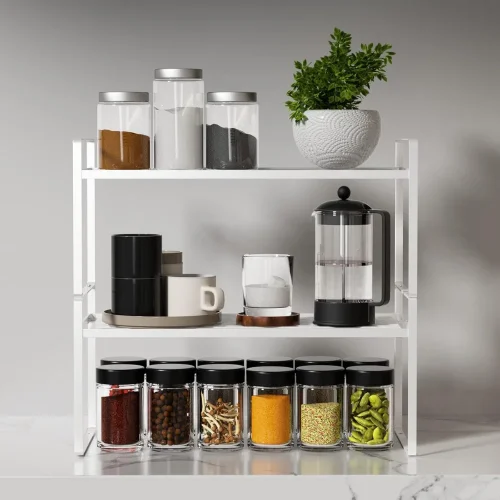 2 Layer White Kitchen Counter Rack | Under Cabinet Rack Sri Lanka
