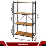STEEL FOLDABLE RACK WITH WOODEN SHELF - 4 TIER STORAGE RACK WITH WHEELS - Image 2