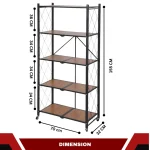 STEEL FOLDABLE RACK WITH WOODEN SHELF - 5 TIER STORAGE RACK WITH WHEELS - Image 2