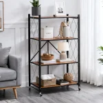STEEL FOLDABLE RACK WITH WOODEN SHELF - 4 TIER STORAGE RACK WITH WHEELS - Image 6