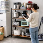 STEEL FOLDABLE RACK WITH WOODEN SHELF - 4 TIER STORAGE RACK WITH WHEELS - Image 5