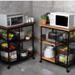 3 LAYER STORAGE RACK, WALL NUT COLOUR, MULTIFUNCTION TABLE, MICROWAVE AND OVEN RACK