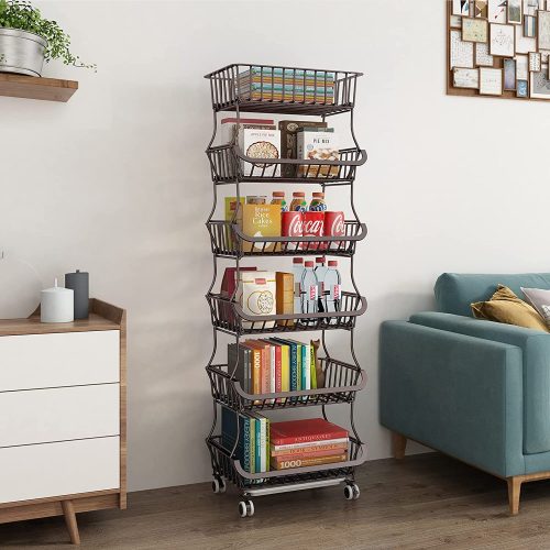 6 LAYER FRUIT STORAGE CART, KITCHEN STORAGE RACK, 6 TIER KITCHEN RACK, STACKABLE RACK