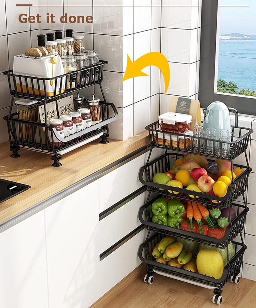 MULTIPURPOSE 4 LAYER KITCHEN STORAGE RACK, 4 TIER ROLLING RACK, FRUIT