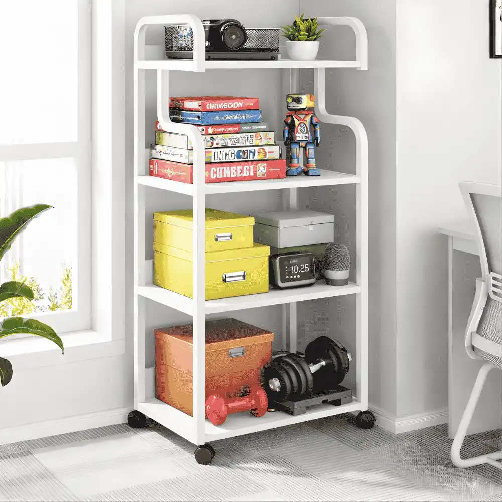 Add a little bit of body text (2)-optimized 4 TIER STORAGE RACK FOR HOME - STEEL RACK WITH WOODEN SHELVES - Image 1