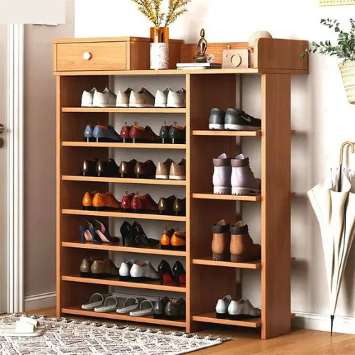 DOUBLE ROW WOODEN SHOE RACK, LARGE CAPACITY SHOE ORGANIZER WITH DRAWER, HOME DECOR ENTRY WAY