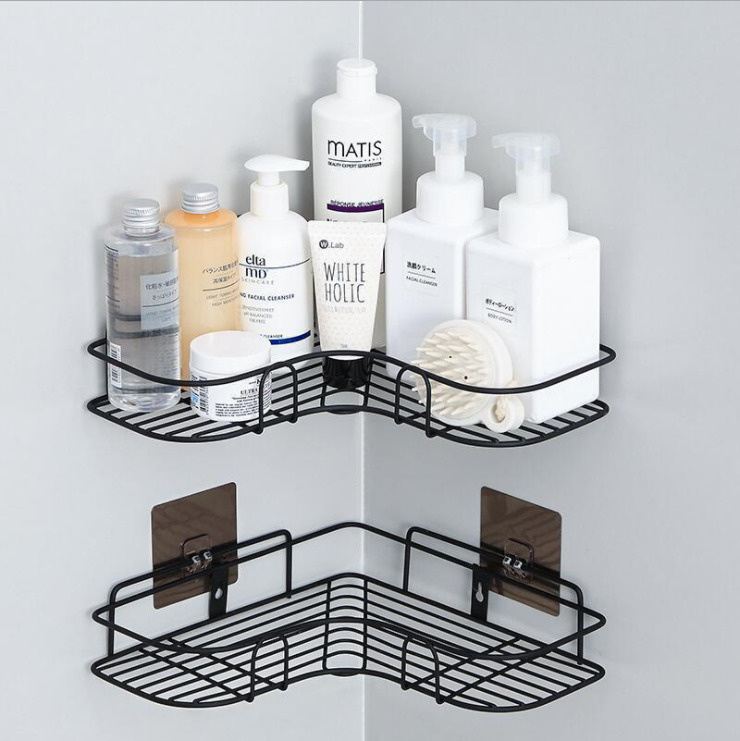 1pc Bathroom Wall Mounted Double Layer Shelf Without Drilling, Shower  Caddy, Shampoo Organizer