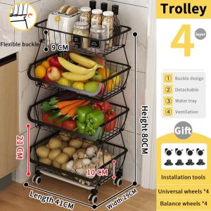 Fruit & Vegetable Rack, Multipurpose 4 Layer Kitchen Storage Rack