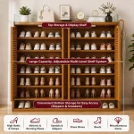 Bamboo Finish Shoe Cabinet, 3 Door Wooden Shoe Storage Cabinet with Magnetic Lock - Image 5