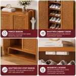 Bamboo Finish Shoe Cabinet, 3 Door Wooden Shoe Storage Cabinet with Magnetic Lock - Image 7