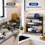 WALL MOUNT HEAVY DISH RACK, 3 LAYER KITCHEN DISH RACK WITH SPOON, KNIFE AND CUTTING BOARD HOLDER - Image 4