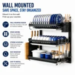 WALL MOUNT HEAVY DISH RACK, 3 LAYER KITCHEN DISH RACK WITH SPOON, KNIFE AND CUTTING BOARD HOLDER - Image 6