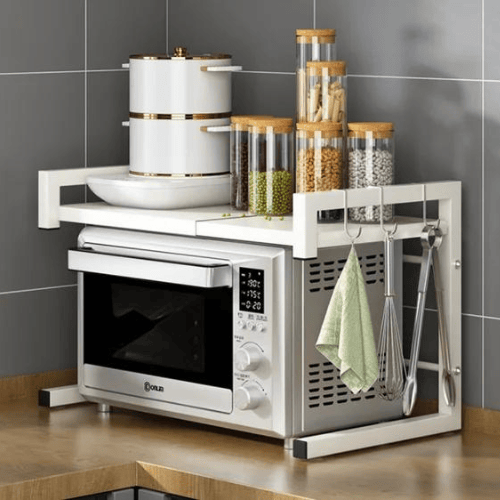 EXPANDABLE MICROWAVE OVEN RACK, ADJUSTABLE OVEN RACK, WHITE COLOR OVEN RACK