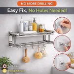 SUS 201 STAINLESS STEEL 2 LAYER RACK, BATHROOM STORAGE RACK, WALL MOUNTED BATHROOM RACK - Image 4