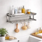 SUS 201 STAINLESS STEEL 2 LAYER RACK, BATHROOM STORAGE RACK, WALL MOUNTED BATHROOM RACK