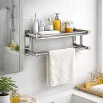 SUS 201 STAINLESS STEEL 2 LAYER RACK, BATHROOM STORAGE RACK, WALL MOUNTED BATHROOM RACK - Image 5