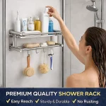 SUS 201 STAINLESS STEEL 2 LAYER RACK, BATHROOM STORAGE RACK, WALL MOUNTED BATHROOM RACK - Image 6