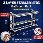 SUS 201 STAINLESS STEEL 3 LAYER RACK, BATHROOM STORAGE RACK, WALL MOUNTED BATHROOM RACK - Image 2