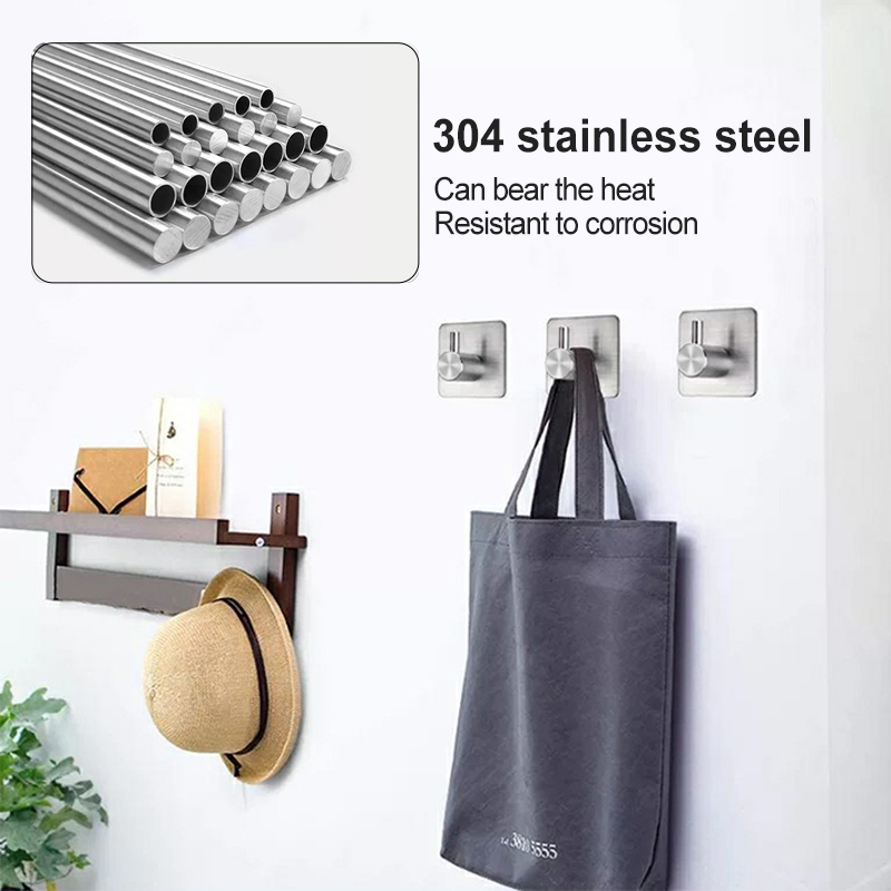 STAINLESS STEEL COAT HOOKS, ADHESIVE TYPE CLOTH HANGER, 3 PCS PACK