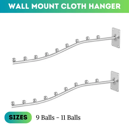SHOWROOM DISPLAY WALL MOUNT CLOTH HANGER, BEAD STOPPER CLOTH HANGER, HIGHLY DURABLE STEEL CLOTH HANGER