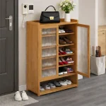SHOE STORAGE CABINET WITH TRANSPARENT DOORS - 7 TIER BAMBOO WOOD SHOE RACK - Image 4