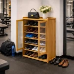 SHOE STORAGE CABINET WITH TRANSPARENT DOORS - 7 TIER BAMBOO WOOD SHOE RACK - Image 3