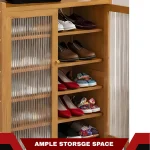 SHOE STORAGE CABINET WITH TRANSPARENT DOORS - 7 TIER BAMBOO WOOD SHOE RACK - Image 6