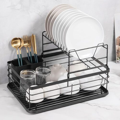 2 TIER DISH RACK, COUNTERTOP TWO LAYER DISH RACK, DISH DRAIN DRYING RACK,