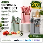 19PCS KITCHEN COOKING UTENSILS SET – NON-STICK SPATULA & HEAT-RESISTANT COOKWARE WITH WOODEN SILICONE HANDLE & STORAGE HOLDER
