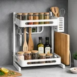 2 LAYER KITCHEN SPICE RACK, WITH KNIFE SPOON AND CUTTING BOARD HOLDER, KITCHEN ORGANIZER - Image 6