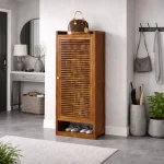 SINGLE DOOR BAMBOO WOOD SHOE RACK - 8 TIER SHOE CABINET - Image 5