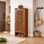 SINGLE DOOR BAMBOO WOOD SHOE RACK - 8 TIER SHOE CABINET - Image 4
