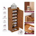 SINGLE DOOR BAMBOO WOOD SHOE RACK - 8 TIER SHOE CABINET - Image 3