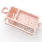 SPONGE HOLDER FOR SINK, KITCHEN SINK TAP CADDY, KITCHEN STORAGE ORGANIZER, PINK COLOUR