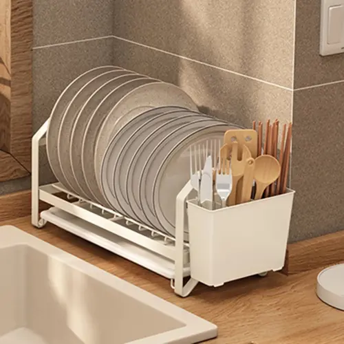 KITCHEN PLATE RACK, UNDER CABINET ORGANIZER, COUNTERTOP PLATE RACK WITH SPOON HOLDER