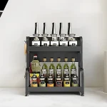 CARBON STEEL KITCHEN COUNTERTOP ORGANIZER – BLACK RUST-RESISTANT COUNTERTOP & WALL MOUNT RACK WITH CUTTING BOARD HOLDER AND HOOKS