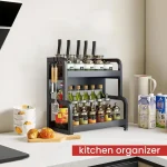 kitchen organizer rack, carbon steel kitchen rack, wall mounted kitchen rack, black kitchen organizer in Sri Lanka, kitchen rack with cutting board holder, spoon holder kitchen rack, rust resistant kitchen rack, heavy duty kitchen organizer, countertop kitchen storage, racks.lk kitchen accessories
