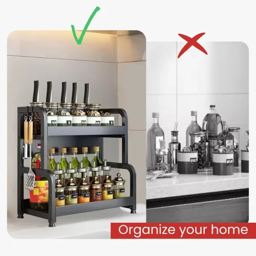 kitchen organizer rack, carbon steel kitchen rack, wall mounted kitchen rack, black kitchen organizer in Sri Lanka, kitchen rack with cutting board holder, spoon holder kitchen rack, rust resistant kitchen rack, heavy duty kitchen organizer, countertop kitchen storage, racks.lk kitchen accessories