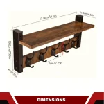 KEY HOLDER, RUSTIC WOOD COAT HANGER , TOP SHELF WITH 5 HOOKS - Image 2